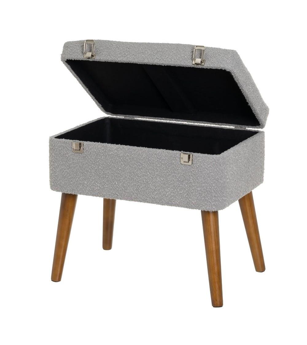 Dcasa Puff Arcón Maleta Tapizado Con Tela De Borreguito Gris Claro De 50x35x46 Cm