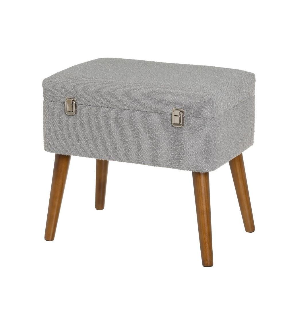 Dcasa Puff arcón maleta tapizado con tela de borreguito gris claro de 50x35x46 cm