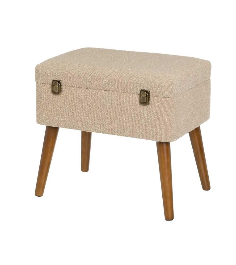 Dcasa Puff arcón maleta tapizado con tela de borreguito beige de 50x35x46 cm