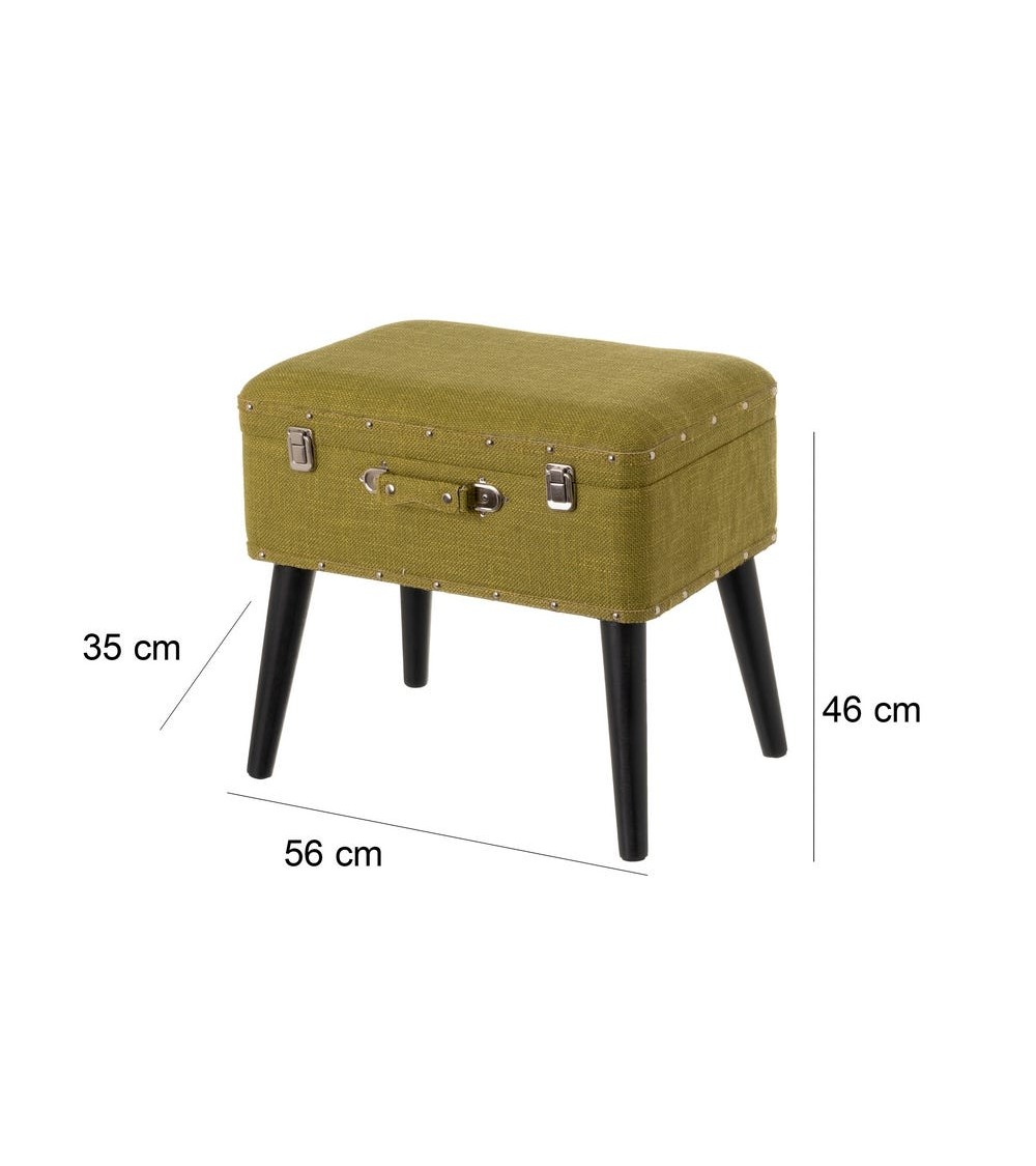 Dcasa Puff Arcón Maleta Verde De Tela Y Madera De 50x35x46 Cm