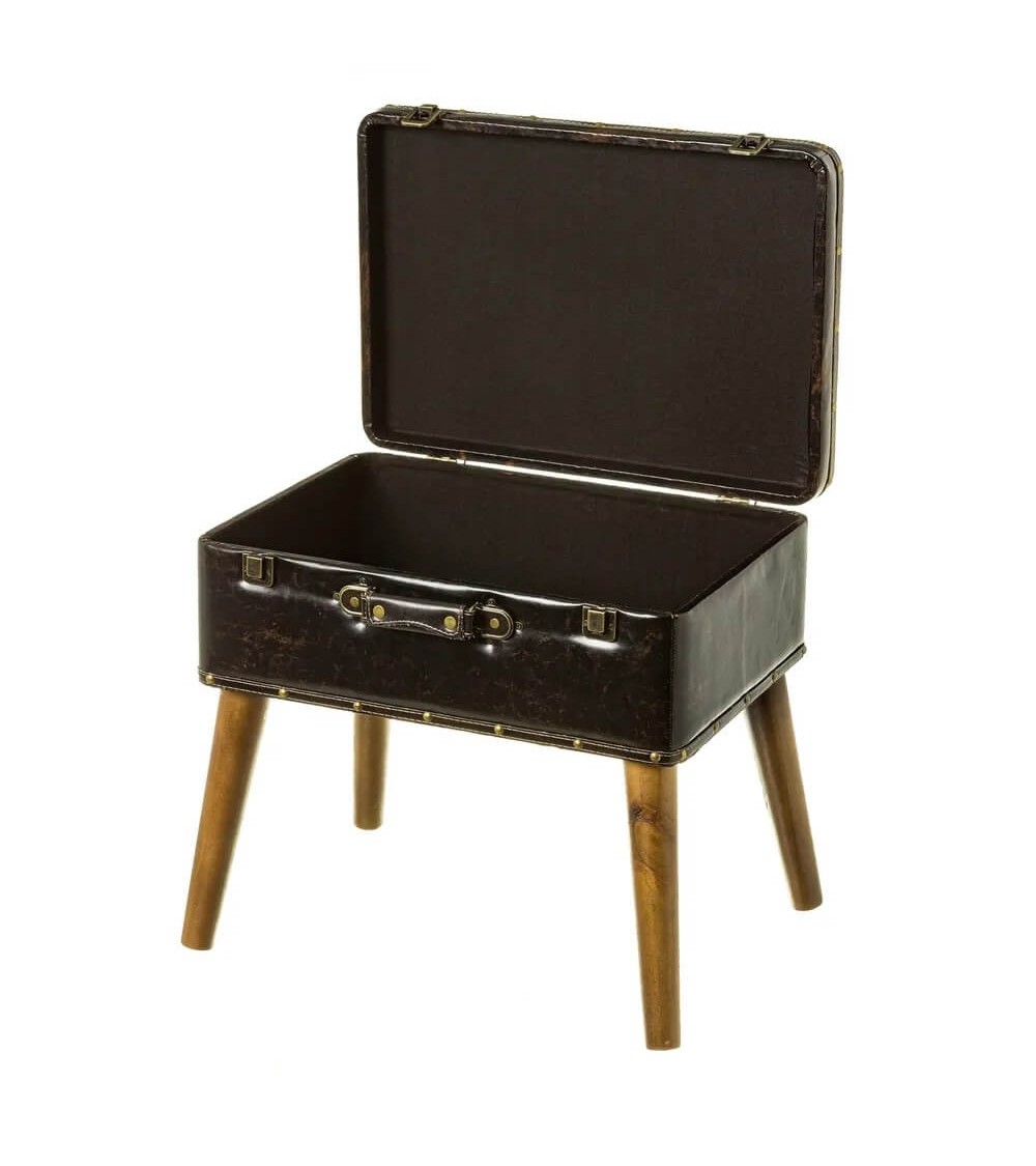 Dcasa Puff Arcón Marrón De Madera Y Polipiel De 50x35x46 Cm