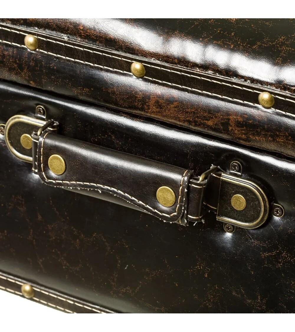 Dcasa Puff Arcón Marrón De Madera Y Polipiel De 50x35x46 Cm