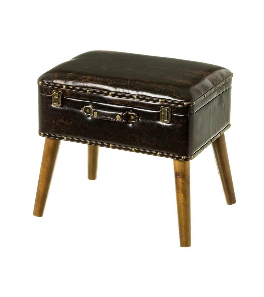 Dcasa Puff arcón marrón de madera y polipiel de 50x35x46 cm