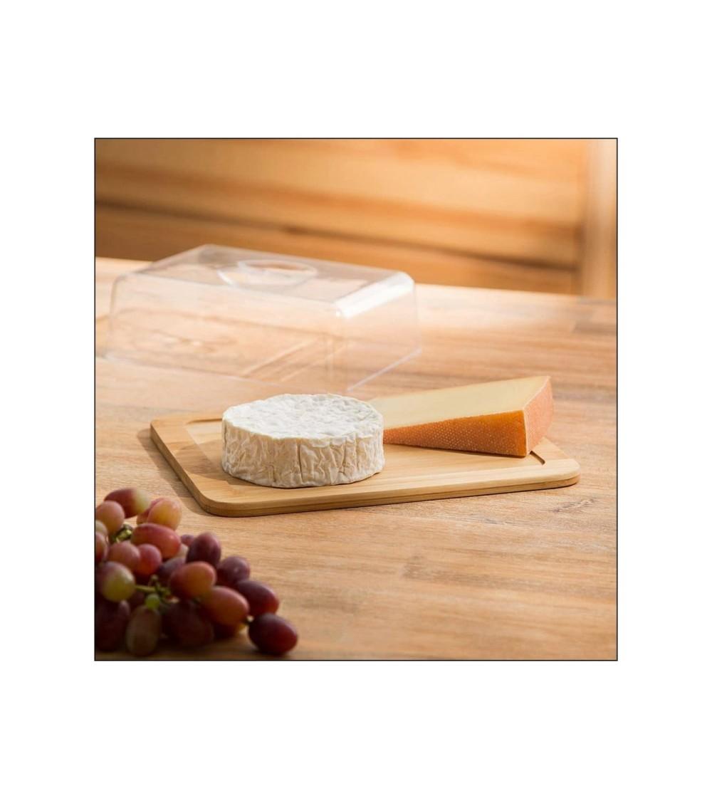 Dcasa Quesera De Bambú Con Tapa Marrón Nórdica De 26x20x8 Cm