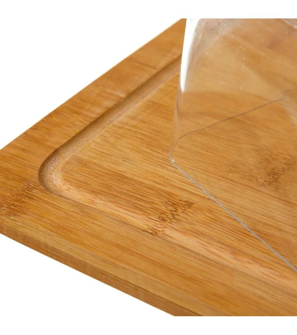 Dcasa Quesera De Bambú Con Tapa Marrón Nórdica De 26x20x8 Cm