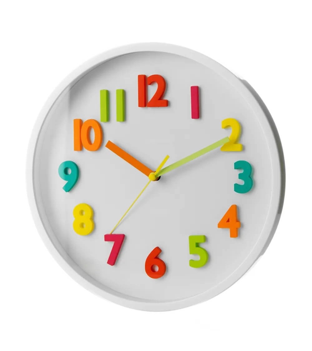 Dcasa Reloj de pared infantil blanco de plástico de 25 cm