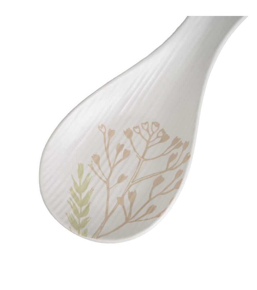 Dcasa Reposa Cucharas De Ramas De Cerámica Stoneware Blanco Y Beige