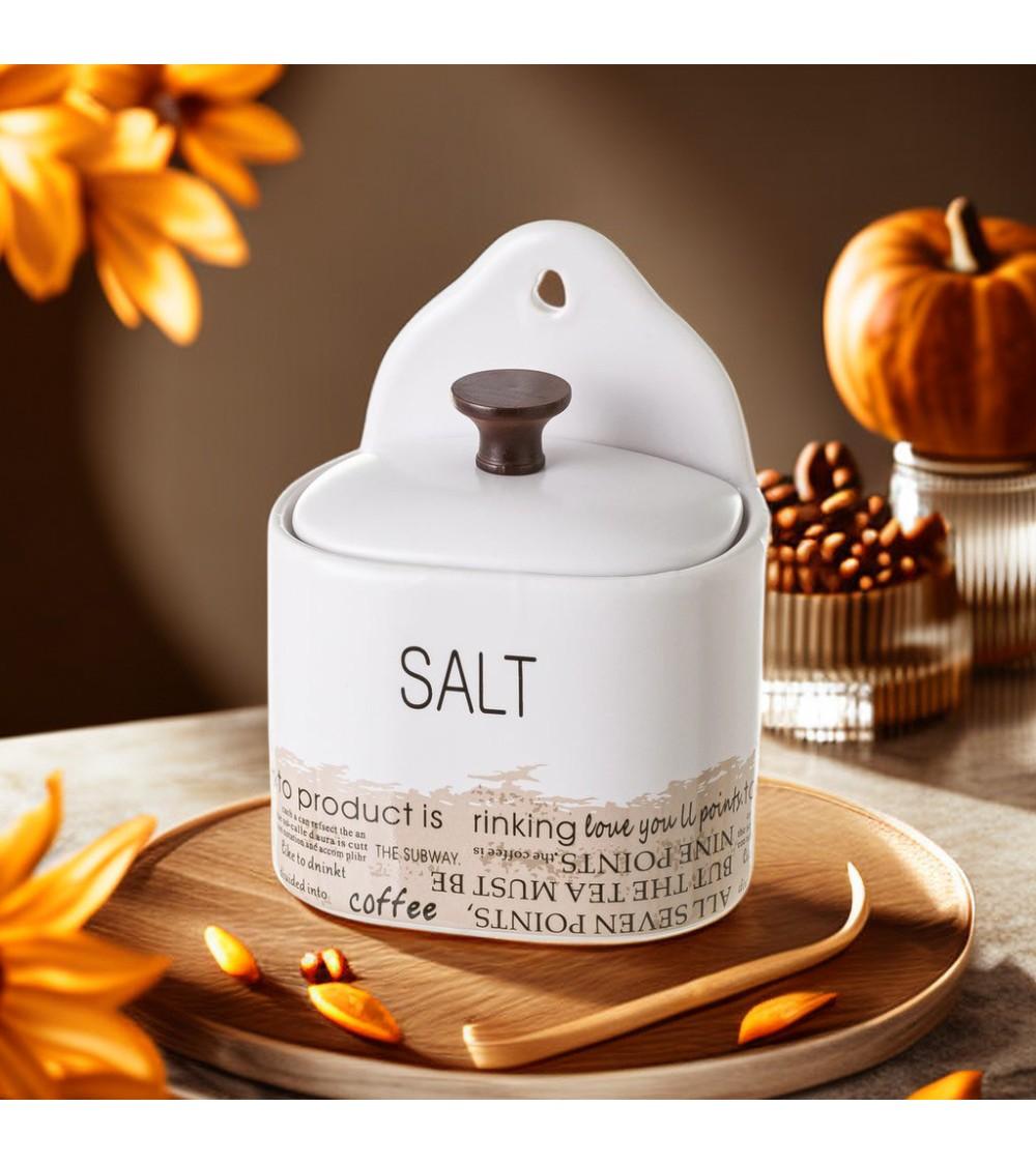 Dcasa Salero Con Cenefa De Stoneware Blanco De 12x8x15 Cm