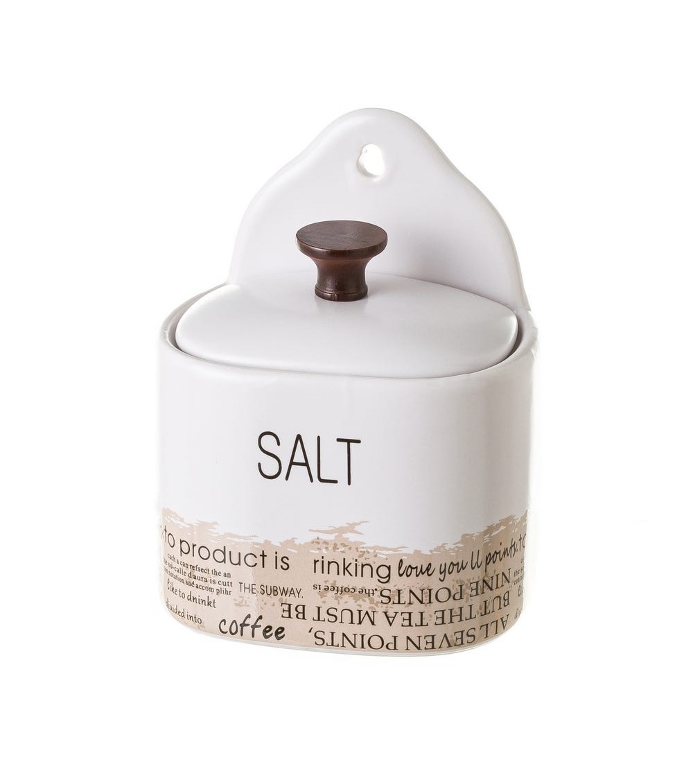 Dcasa Salero con cenefa de stoneware blanco de 12x8x15 cm