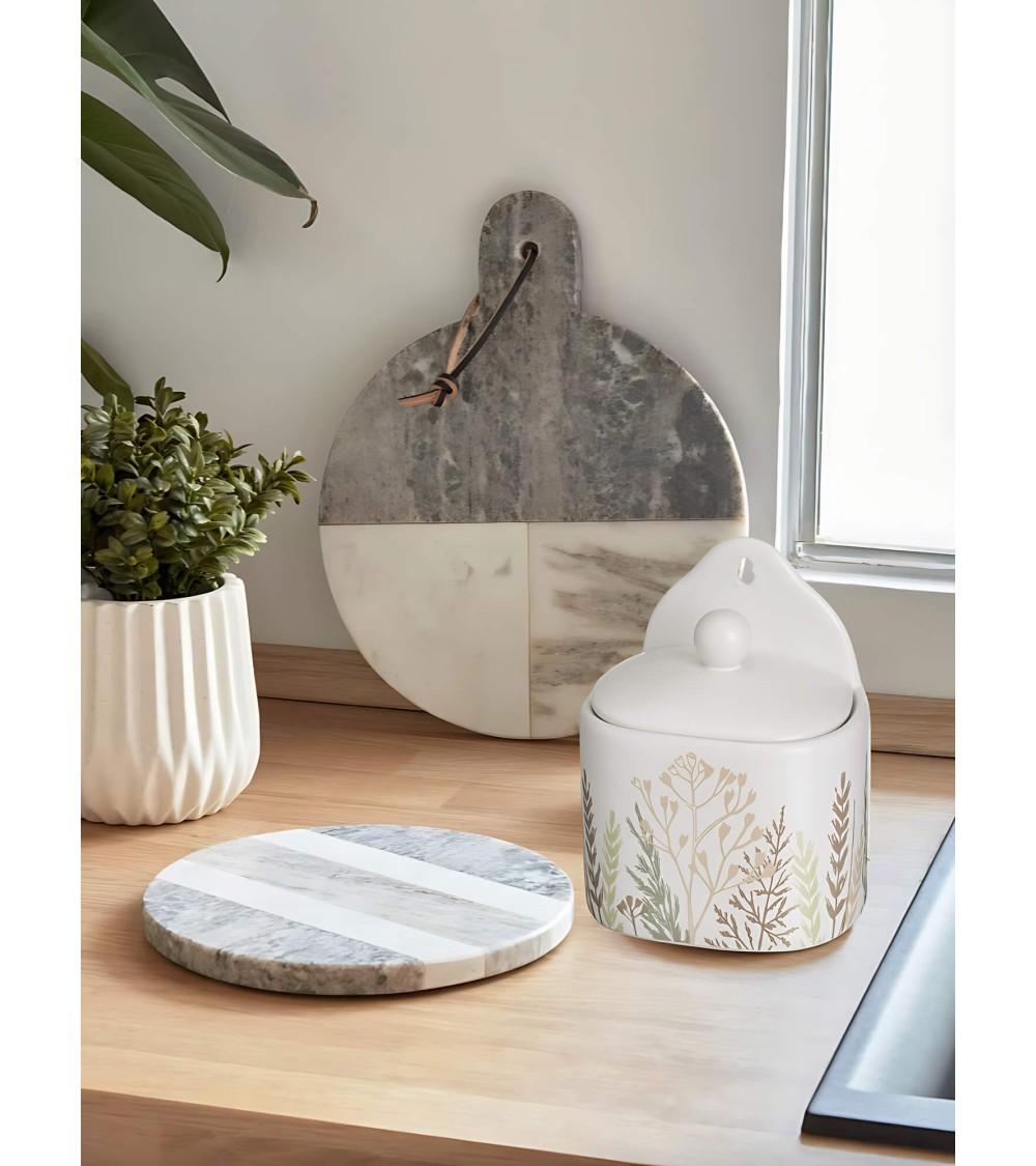 Dcasa Salero Con Tapa De De Cerámica Stoneware Blanco Y Beige De 11x8x15 Cm