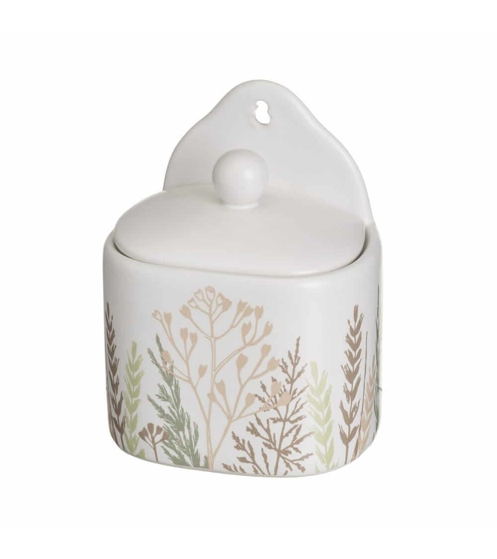 Dcasa Salero con tapa de de cerámica stoneware blanco y beige de 11x8x15 cm