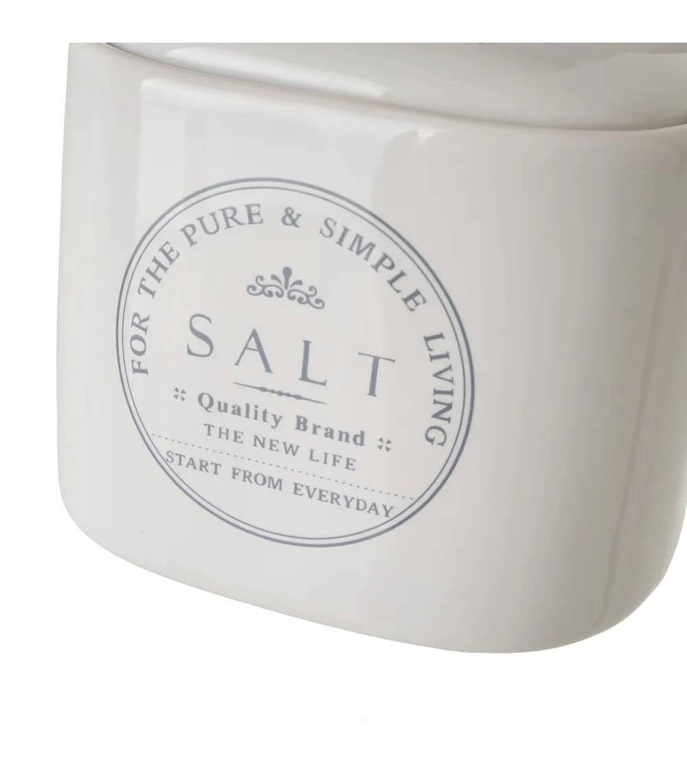 Dcasa Salero Con Tapa De Stoneware Blanco De 12x8x15 Cm