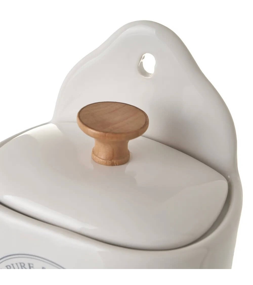 Dcasa Salero Con Tapa De Stoneware Blanco De 12x8x15 Cm