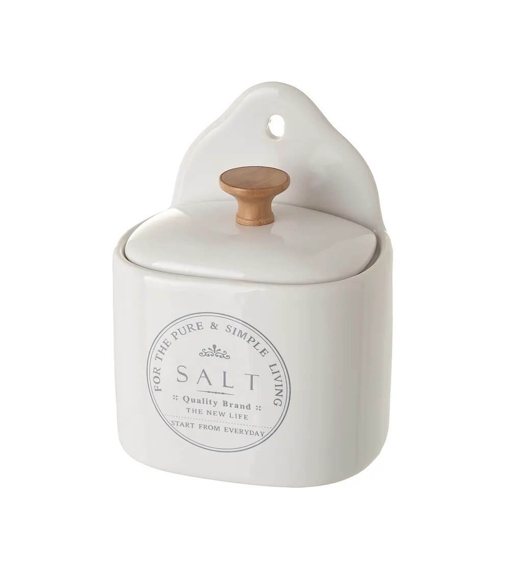 Dcasa Salero con tapa de stoneware blanco de 12x8x15 cm