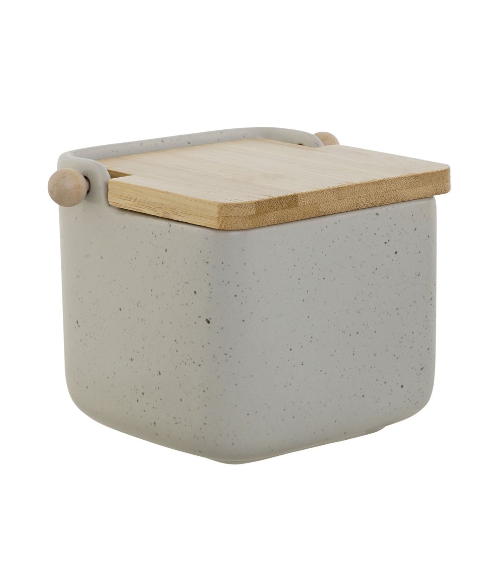 Dcasa Salero de cocina moderno beige de dolomite con tapa de madera bambu