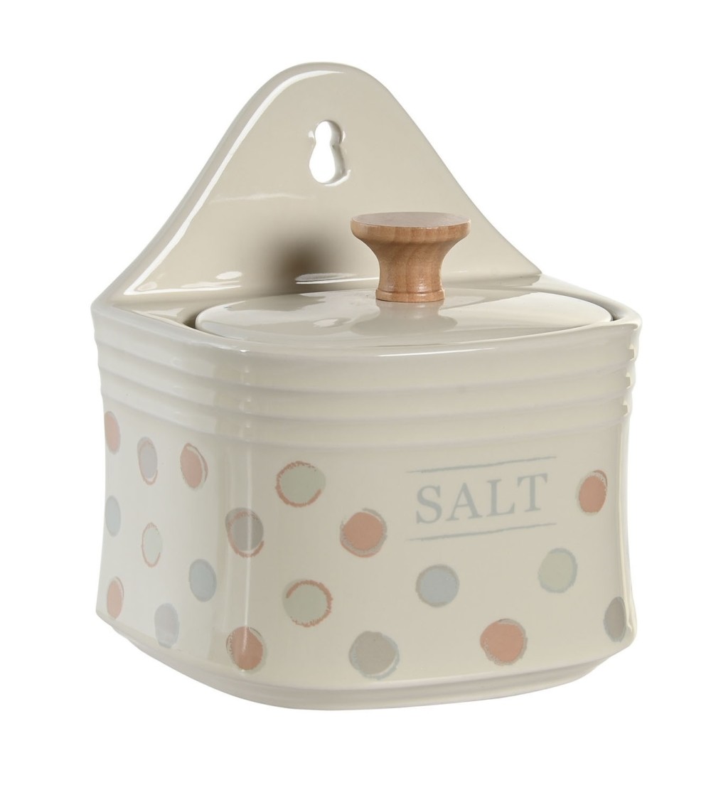 Dcasa Salero de cocina moderno beige topitos de gres con tapa