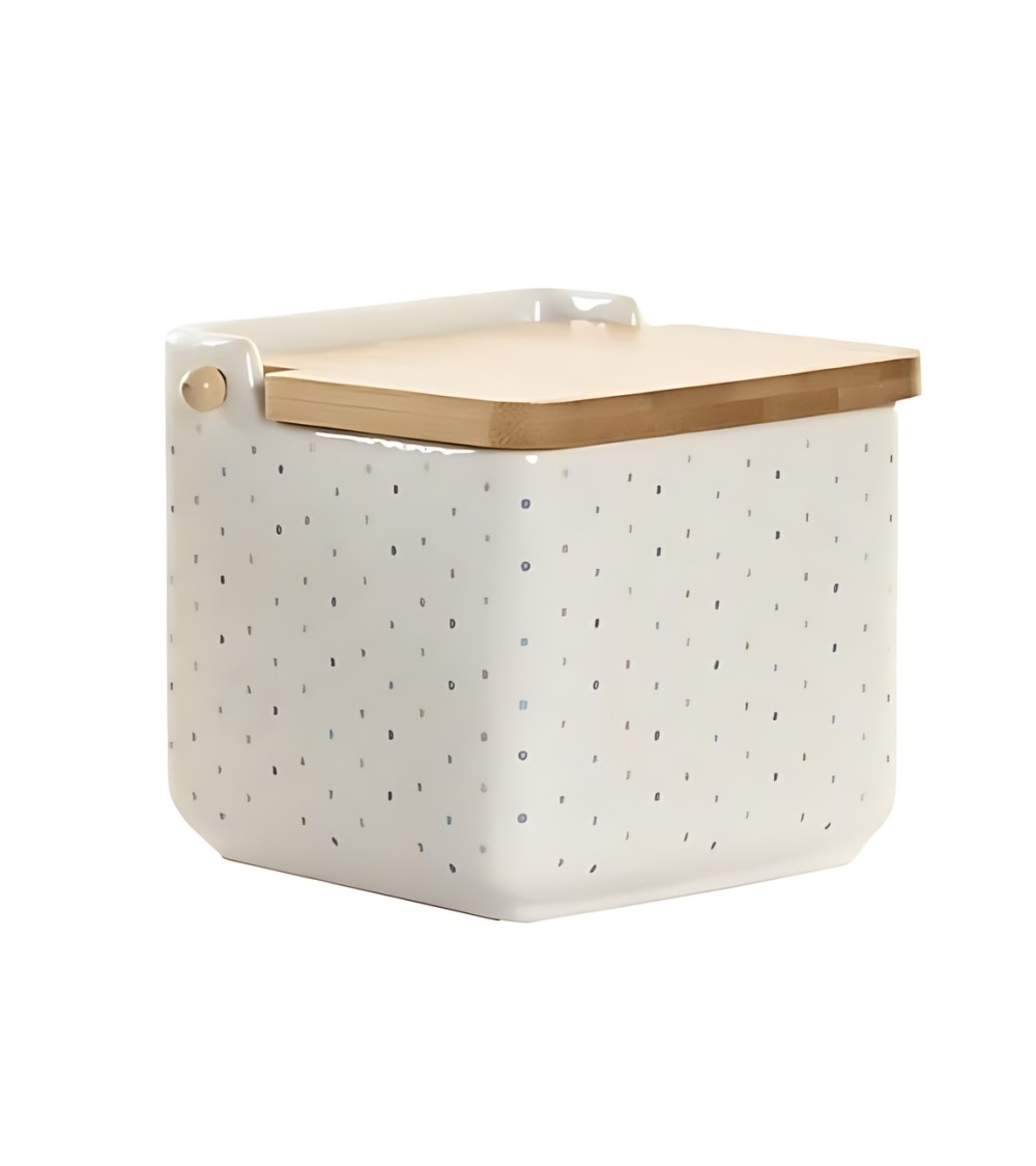 Dcasa Salero de cocina moderno colores urban de ceramica con tapa de madera bambu PUNTO