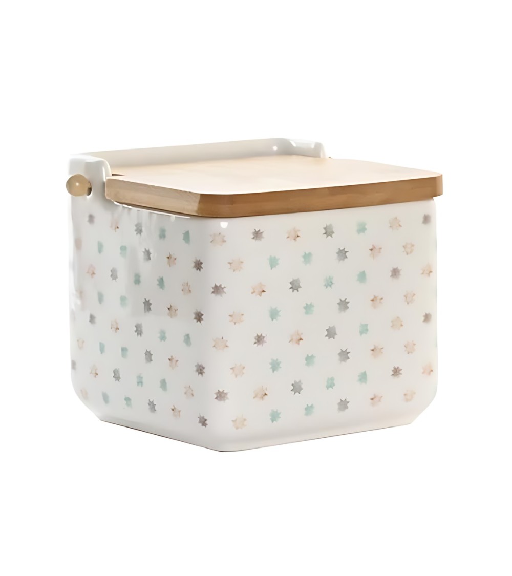 Dcasa Salero de cocina moderno colores urban de ceramica con tapa de madera bambu ESTRELLA