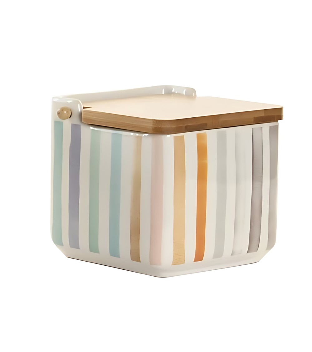 Dcasa Salero de cocina moderno colores urban de ceramica con tapa de madera bambu RAYA