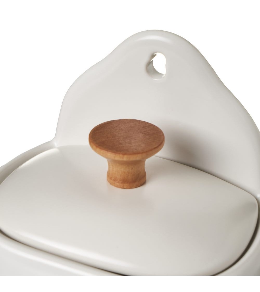 Dcasa Salero De Hojas Con Tapa De Stoneware Blanco De 11x8x15 Cm