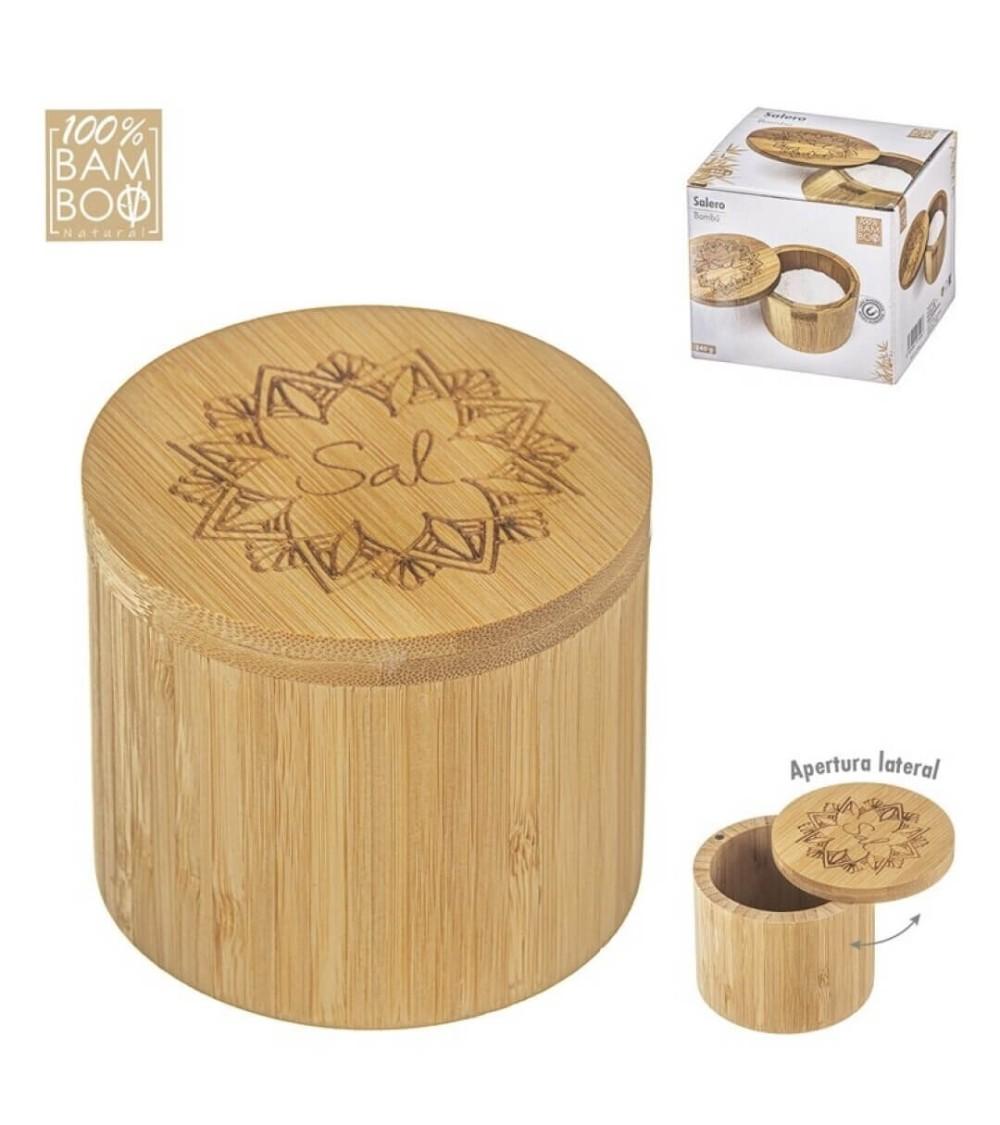 Dcasa Salero oriental bambú Sal mandala con tapa cierre iman