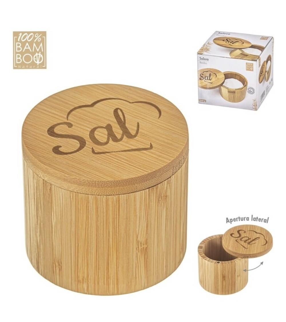 Dcasa Salero oriental bambú Sal toque blanche con apertura lateral cierre iman
