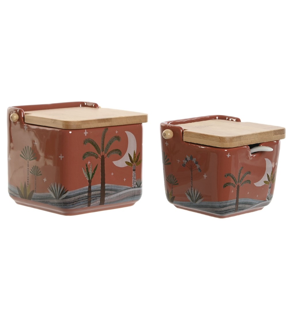 Dcasa Salero y azucarero dolomite con tapa de bambu calima