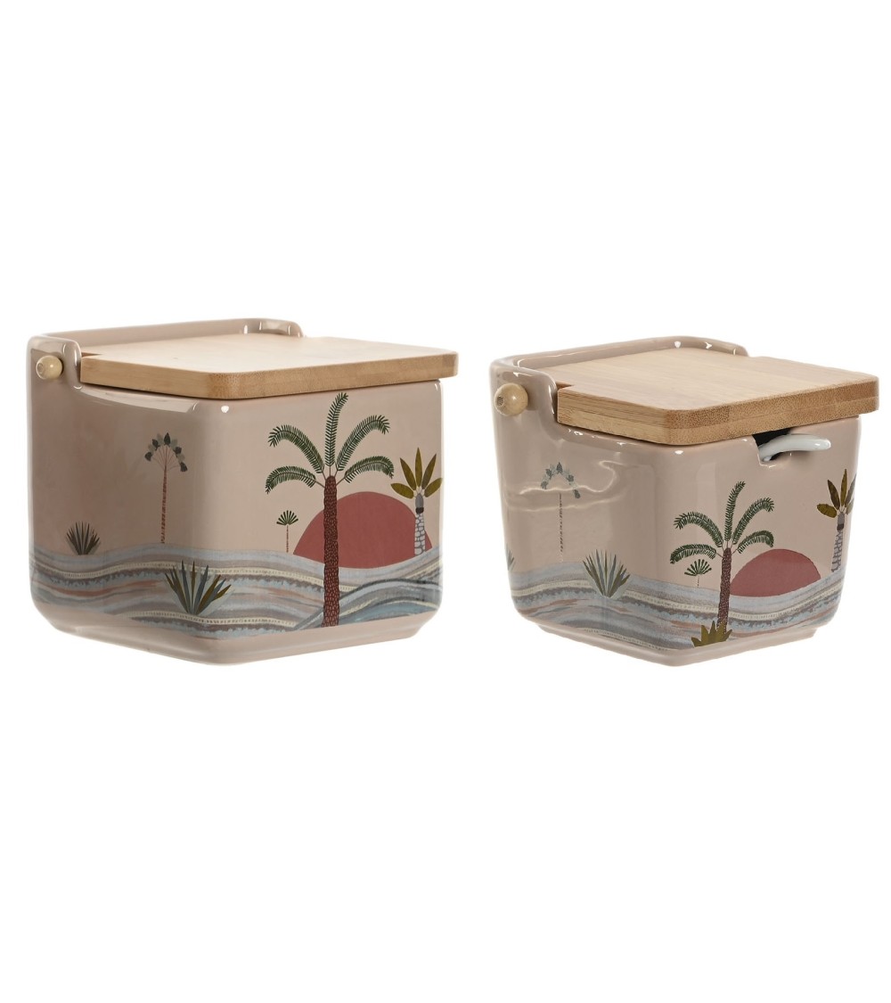 Dcasa Salero y azucarero dolomite con tapa de bambu calima