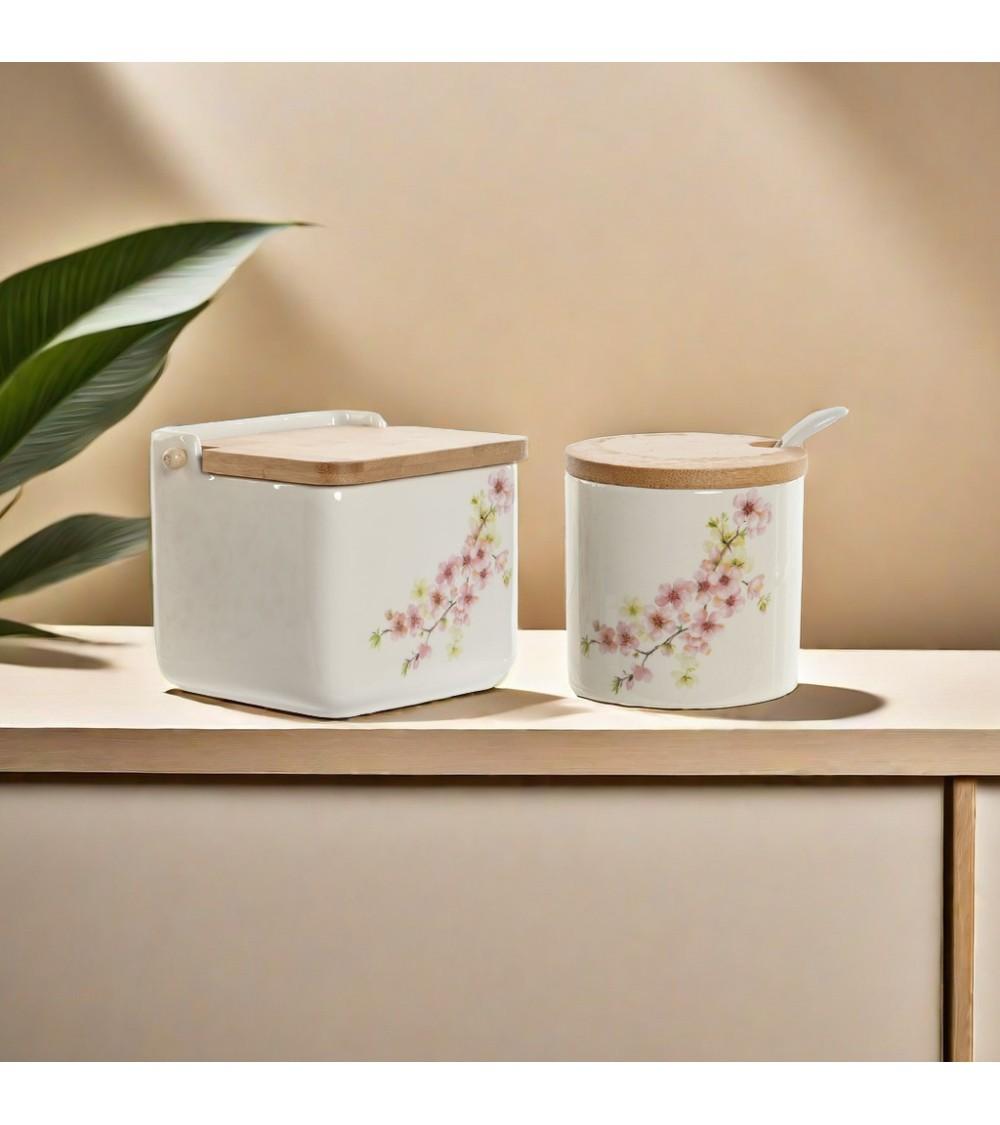 Dcasa Salero Y Azucarero Dolomite Con Tapa De Bambu Flor De Almendro