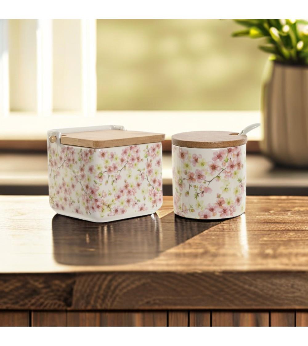 Dcasa Salero Y Azucarero Dolomite Con Tapa De Bambu Flor De Almendro