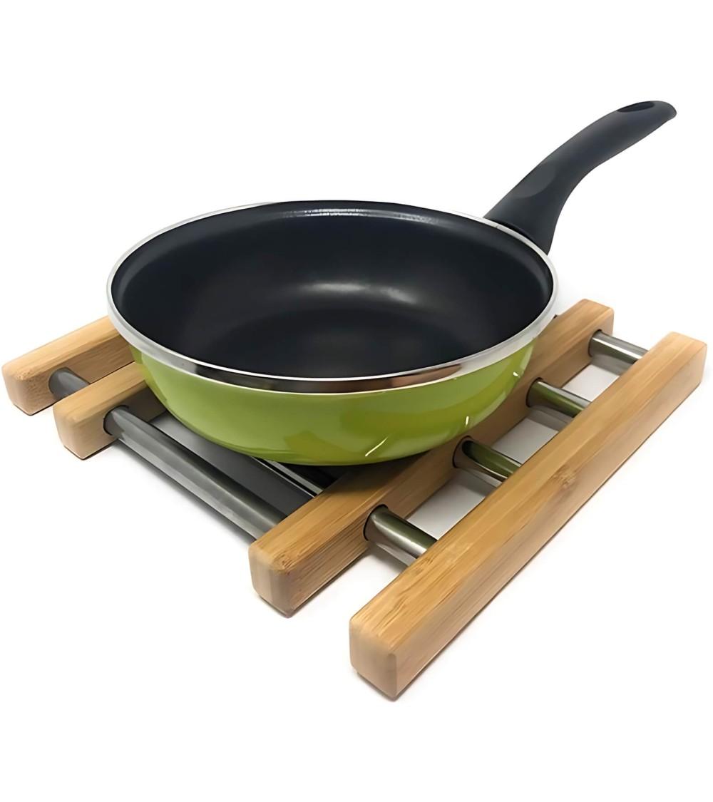 Dcasa Salvamantel Extensible De Bambú Y Acero Inoxidable Plateado De 21x22 Cm