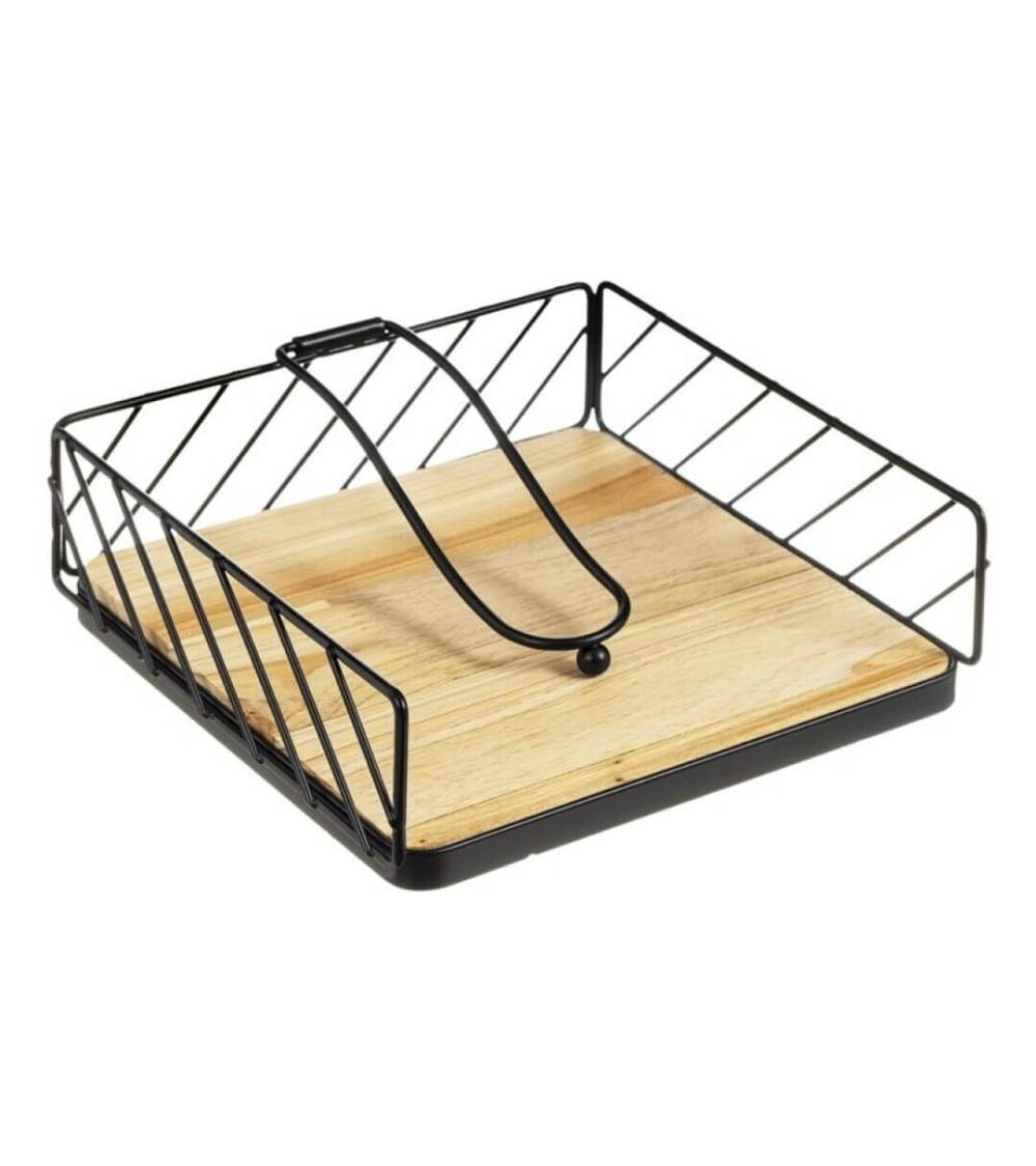 Dcasa Servilletero bambú natural con metal negro en linea 19x19x6 cm