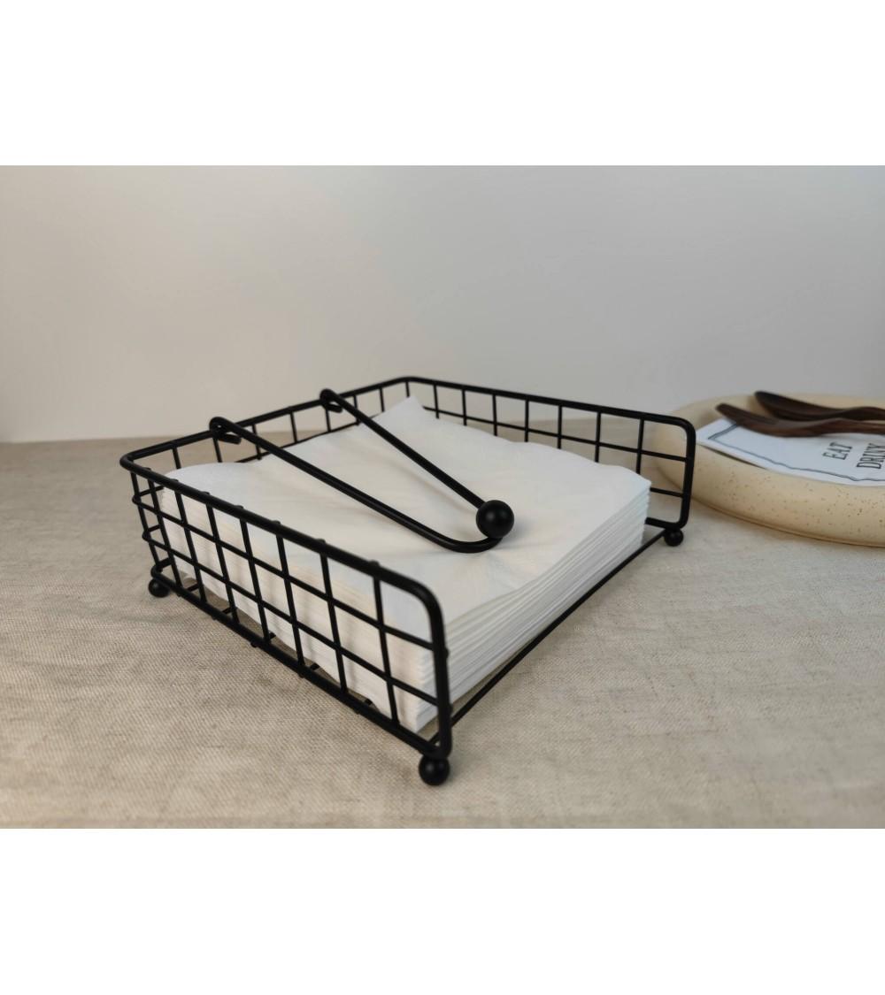 Dcasa Servilletero Cuadrado Negro De Metal De 7x19x19 Cm