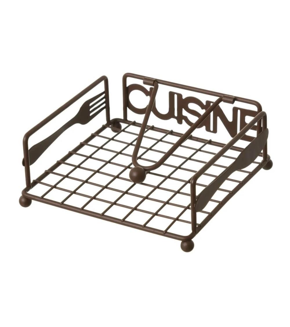 Dcasa Servilletero de cocina marrón de metal de 18x18x7 cm