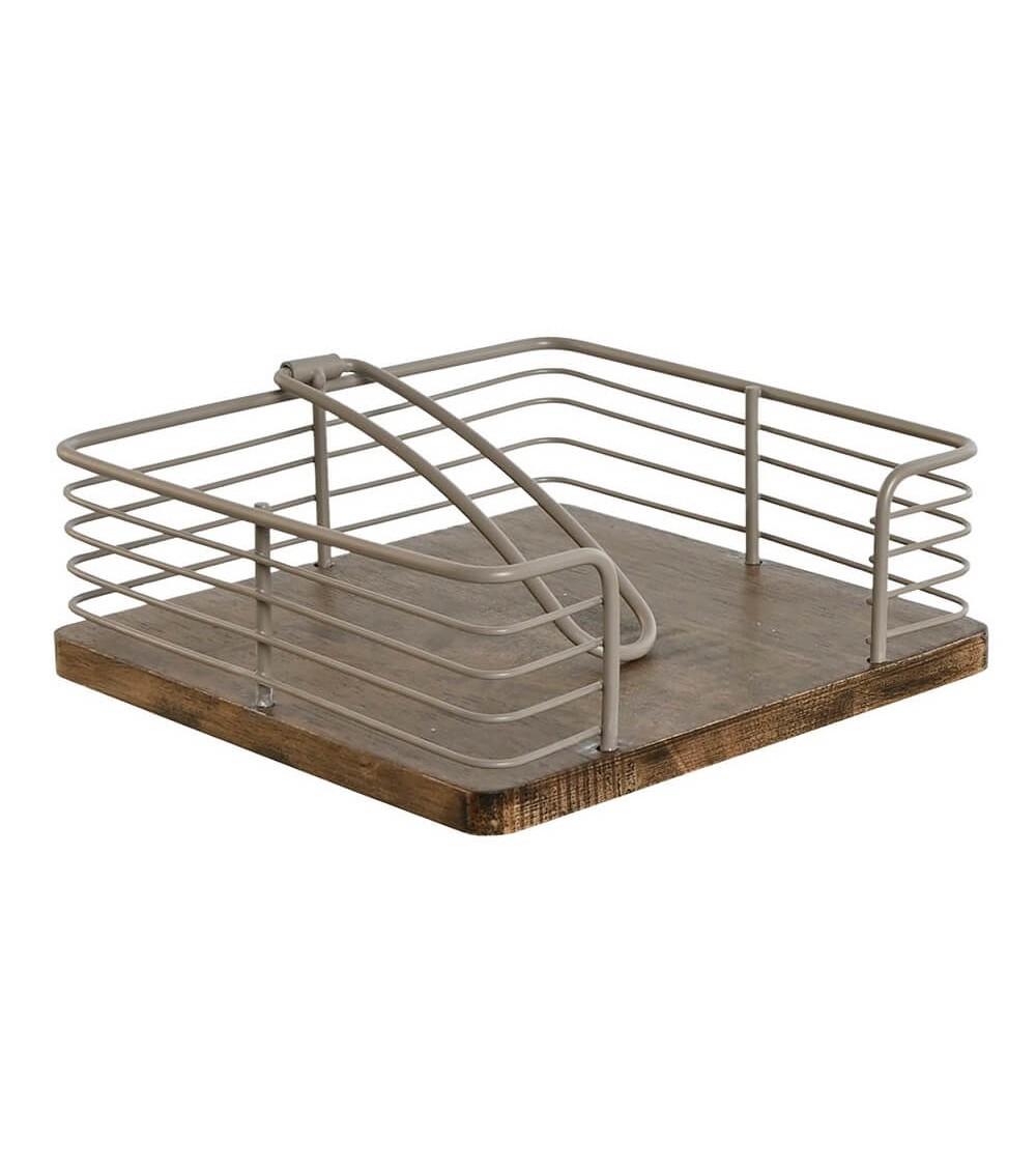 Dcasa Servilletero de cocina vintage color gris de metal rubberwood