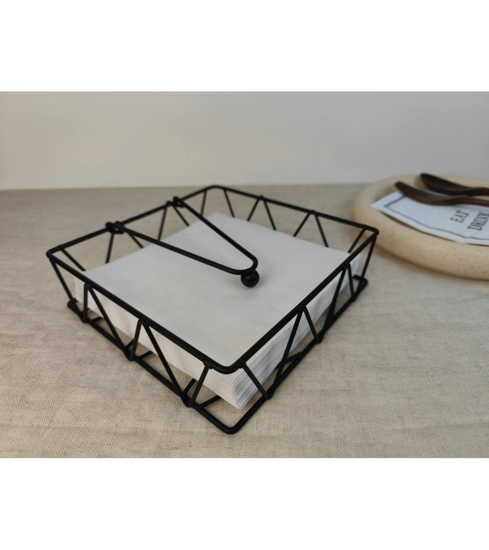 Dcasa Servilletero Geométrico Negro De Metal De 18x18x5 Cm