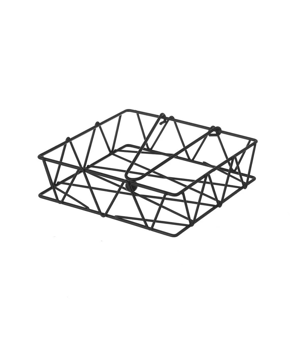 Dcasa Servilletero geométrico negro de metal de 18x18x5 cm