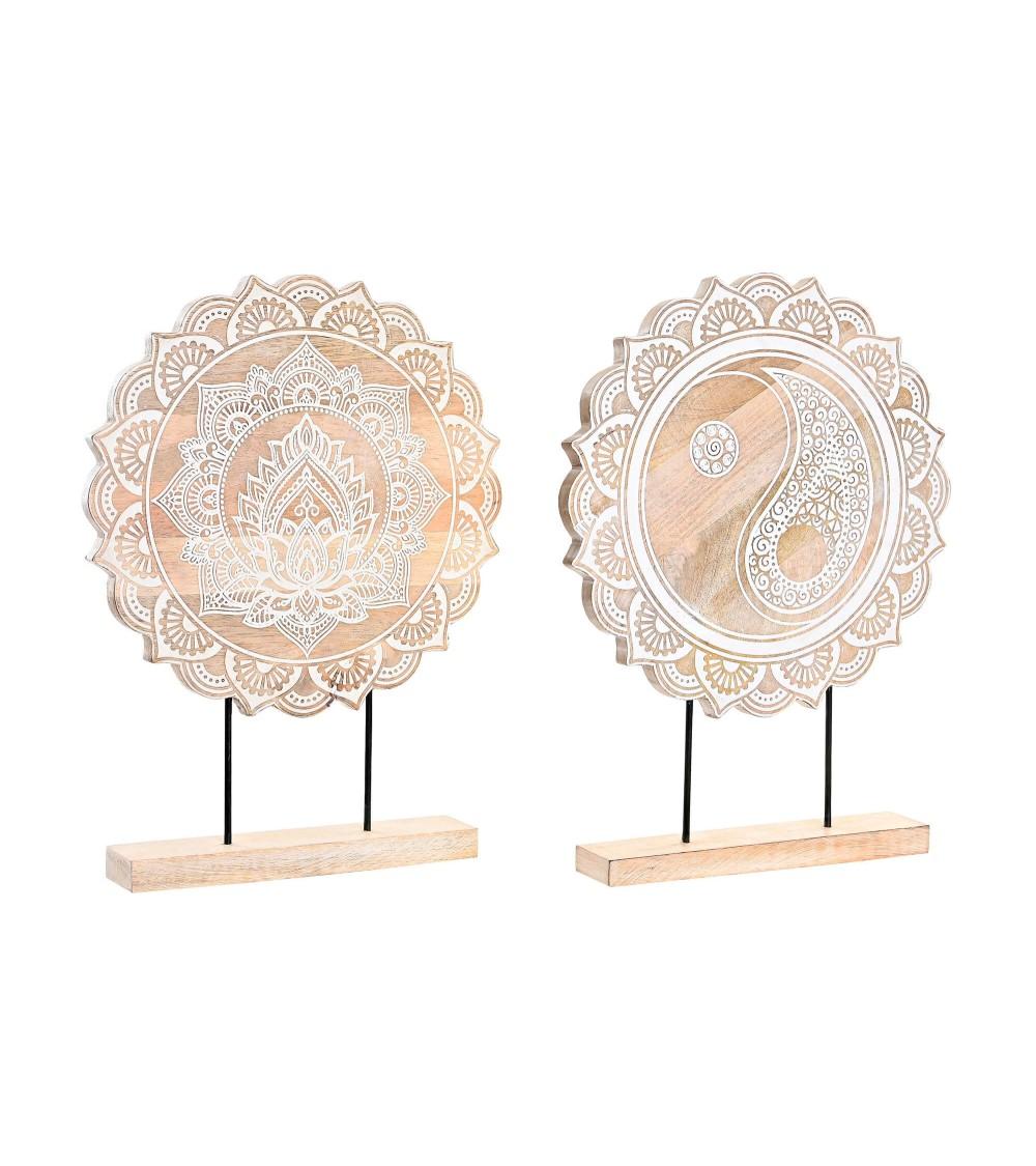 Dcasa Set 2 figura de mesa oriental madera mango natural con peana