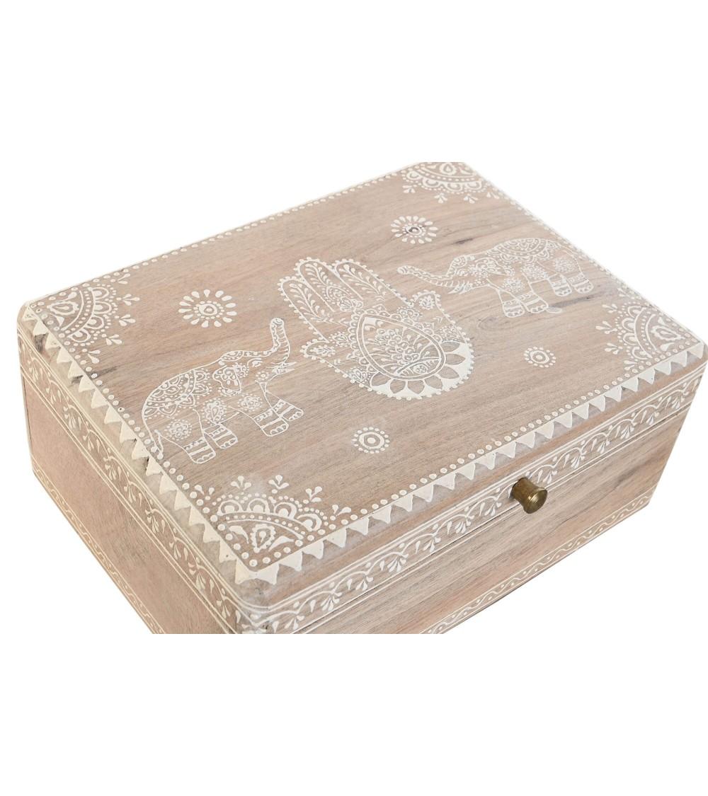 Dcasa Set 2 Joyero De Madera Mango Pintado A Mano Fatima Con Elefantes