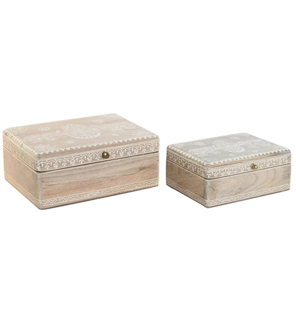 Dcasa Set 2 joyero de madera mango pintado a mano fatima con elefantes