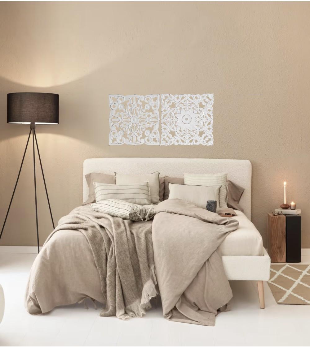 Dcasa Set 2 Murales Decoracion De Pared Madera Tallado Mandala Decape Blanco 30x30 Cm