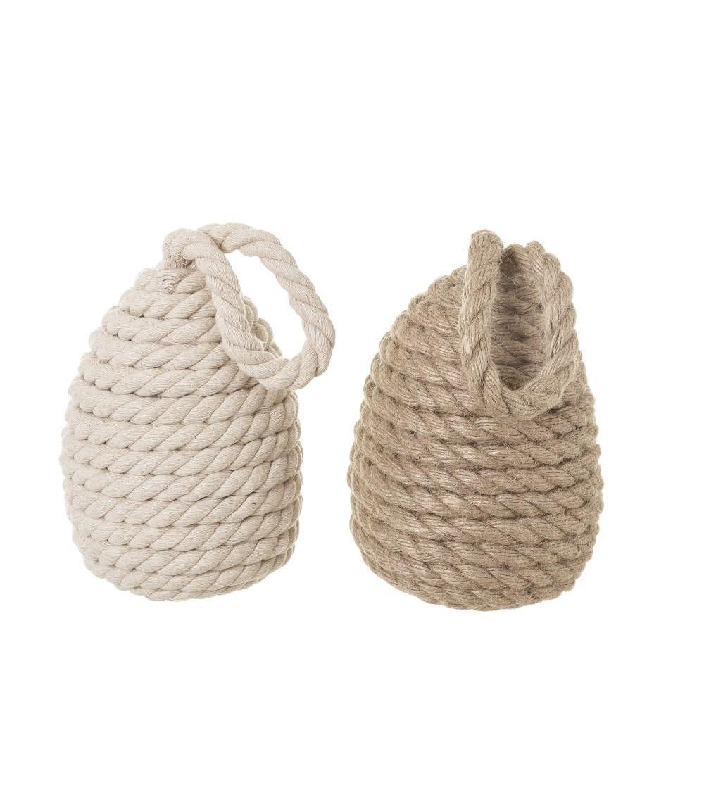 Dcasa Set 2 Tope De Puerta Bola Cuerda Trenzado Beige Y Marrón