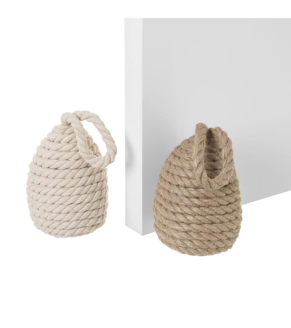 Dcasa Set 2 tope de puerta bola cuerda trenzado beige y marrón