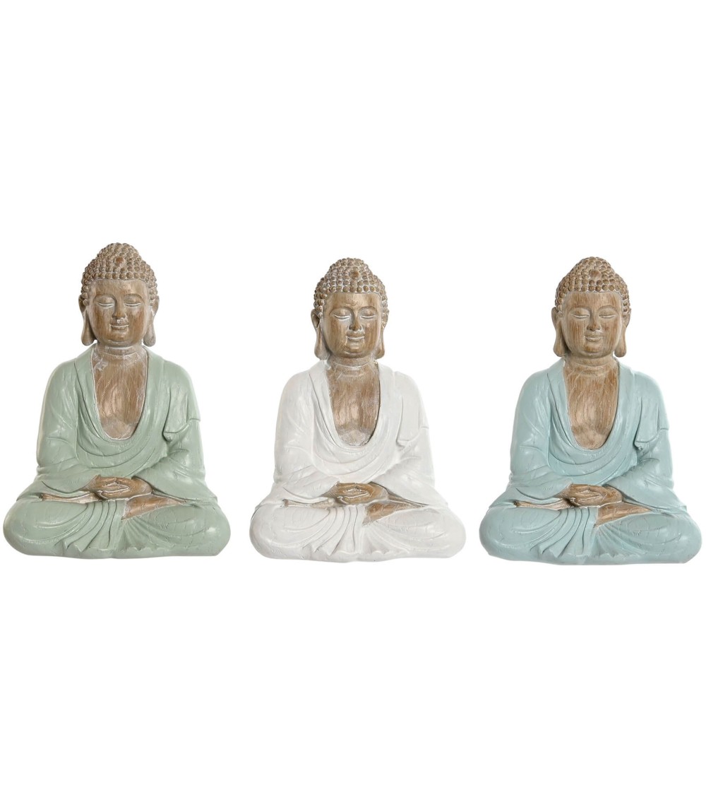 Dcasa Set 3 figura buda de suerte sentado resina para decoracion sobremesa