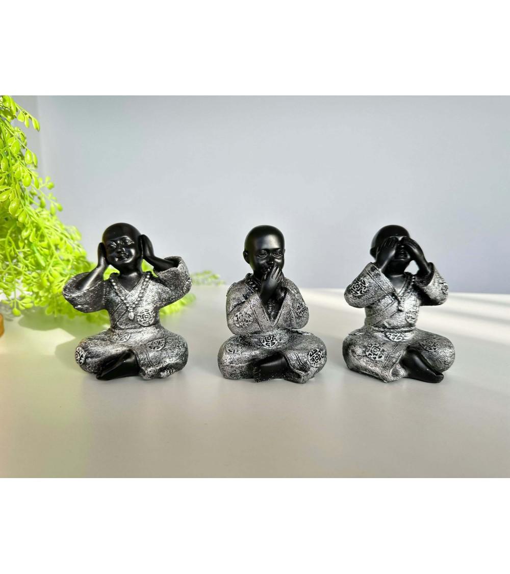 Dcasa Set 3 Figuritas De Buda Suerte Poliresina Decoracion Negro Plateado 10 Cm . (Ver Oir Callar )