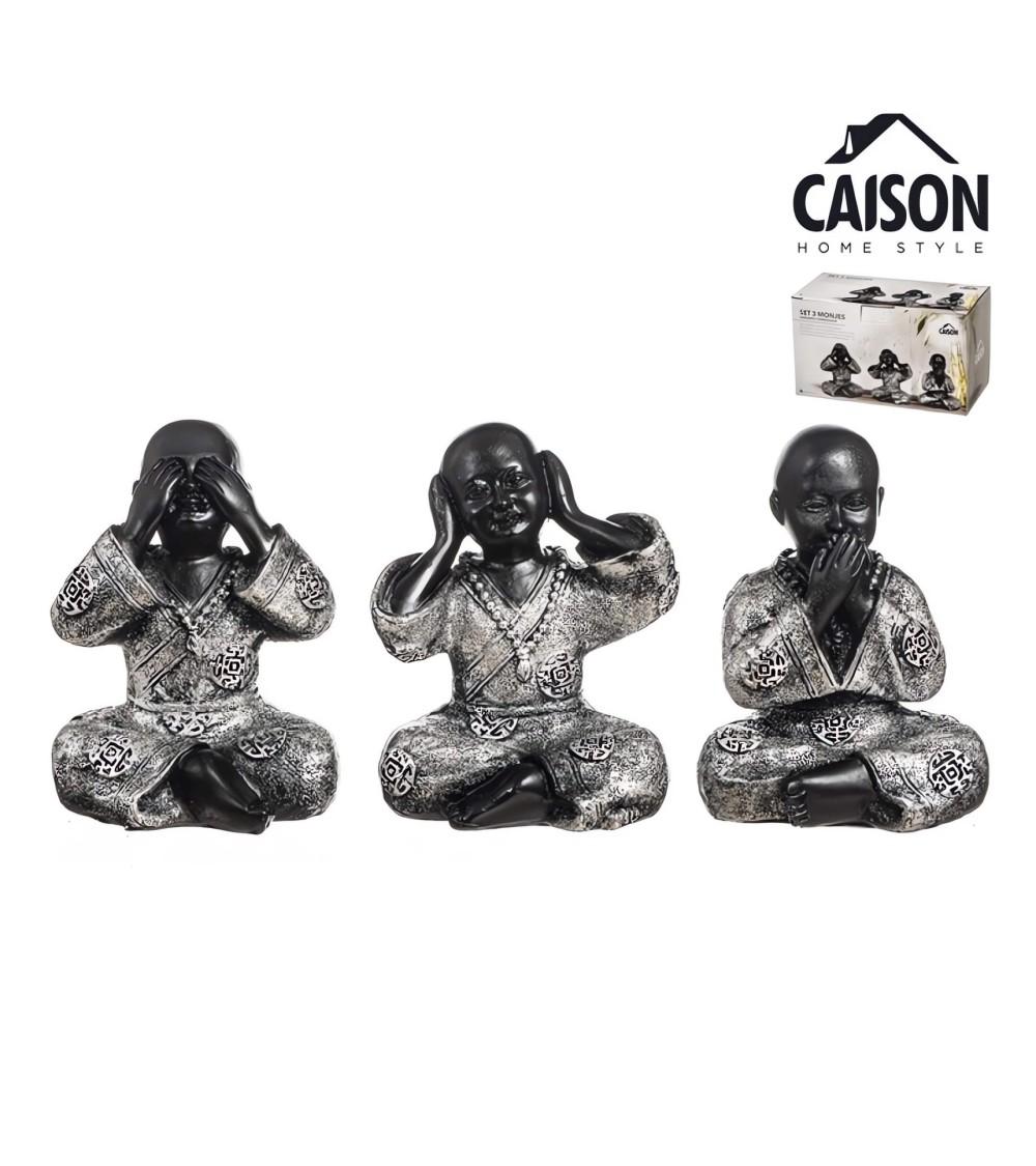 Dcasa Set 3 Figuritas de Buda Suerte Poliresina Decoracion Negro Plateado 10 cm . (Ver Oir Callar )
