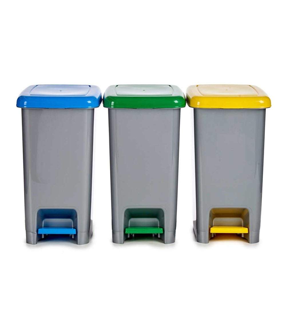 Dcasa Set 3 papeleras 15 litros de plastico reciclaje con pedal