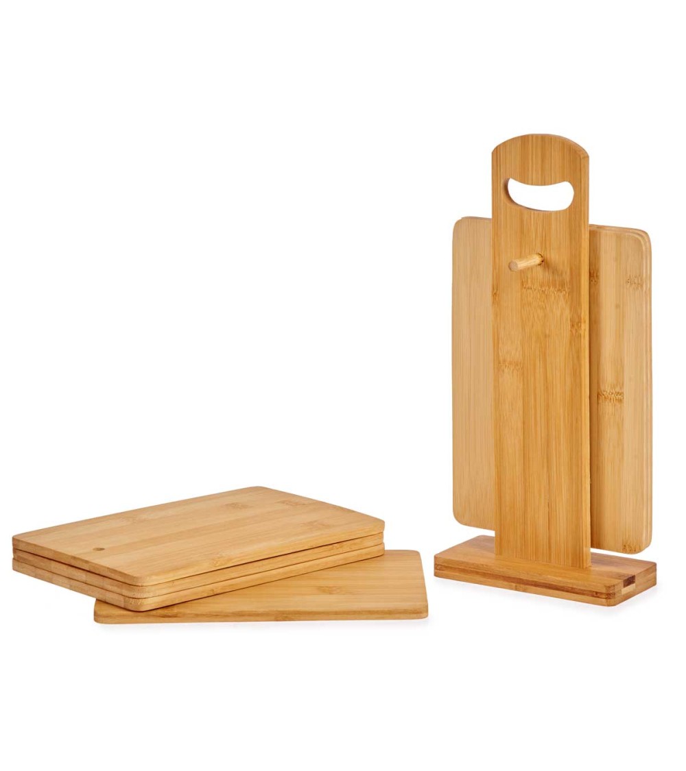 Dcasa Set 6 Tablas De Cortar Bambú Marrón Para Cocina Con Soporte