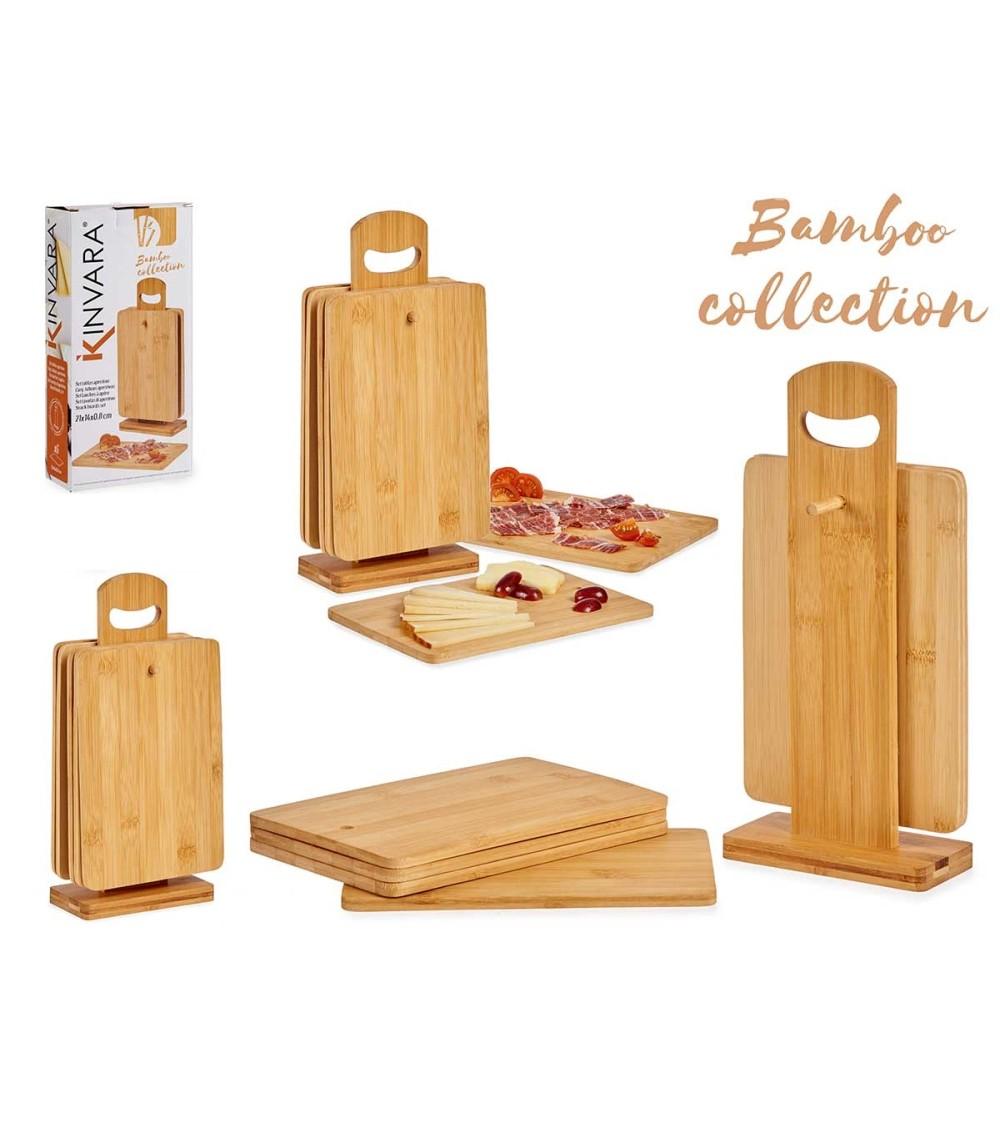 Dcasa Set 6 Tablas De Cortar Bambú Marrón Para Cocina Con Soporte