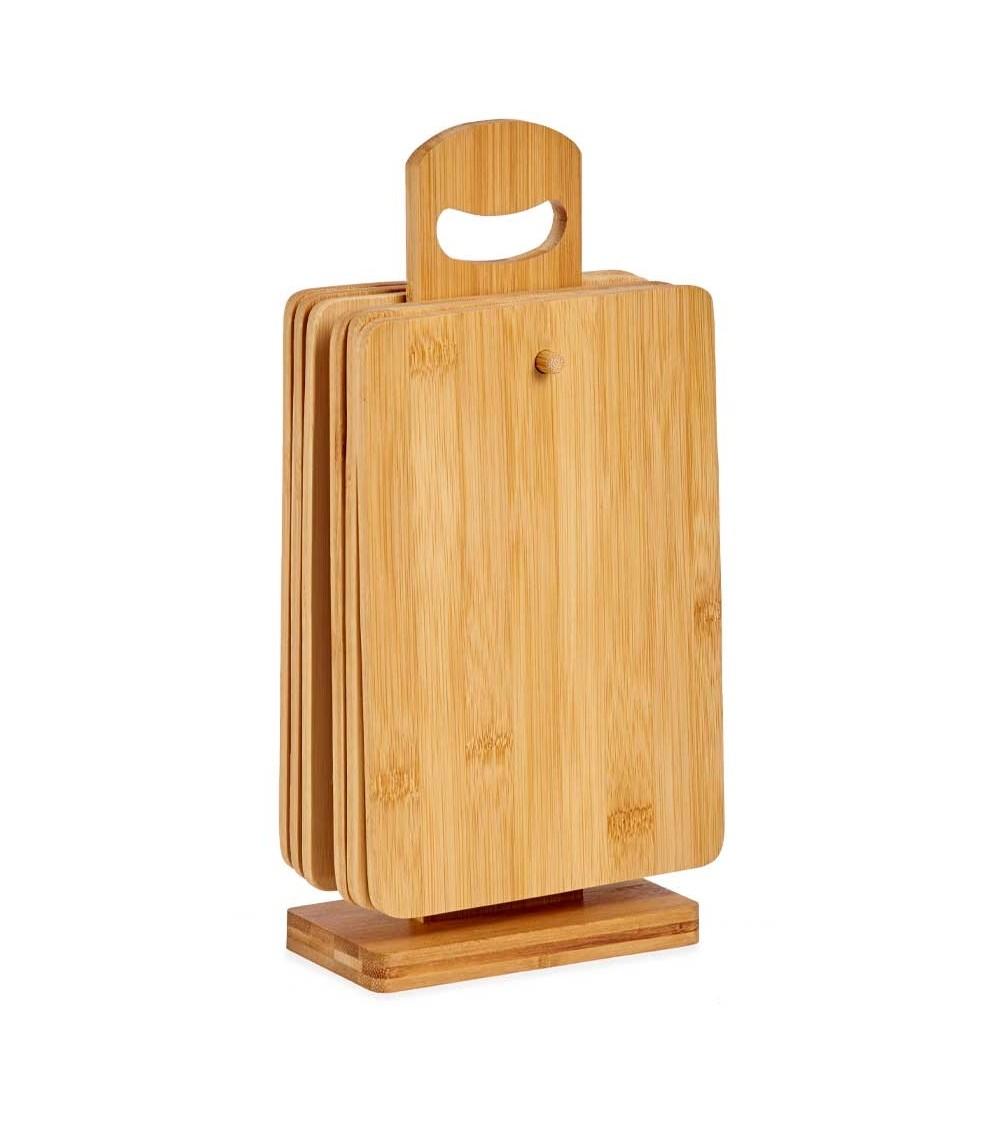 Dcasa Set 6 tablas de cortar bambú marrón para cocina con soporte